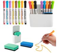 Kalanka-14 Pièces Set De Feutre Tableau Blanc Effacable, 8 Marqueur Tableau Blanc Effacable Non Toxique, 2 Magnet Porte Stylo, 4 Eva Effaceur Tableau Blanc Magnetique Pour Enfants Enseignants
