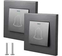 KALANKA-2 pièces Bouton de sonnette, Bouton-poussoir de sonnette de porte, Bouton de sonnette extérieur de 86mmx86mm, Interrupteur de lumière encastré 220 250V, Bouton de sonnette apparent extérieur