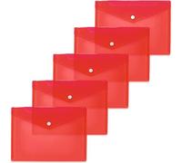 Kalanka-20054 Lot De 5 Porte-Documents A5 Rouges Transparents Avec Bouton Pression - Enveloppes En Plastique Pour L'école, L'université, Le Bureau, Les Voyages