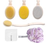 Kalanka-3-En-1 Brosse Dos Douche Avec Manche Long, Avec Éponge Douche Et Crochet Mural, Brosse Pour Le Dos Pliable À Têtes Interchangeables, Applicateur Crème Dos Et Pieds, Brosse Dos Soin Du Corps S