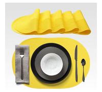 Kalanka-Agyo Lot De 6 Sets De Table Ovales Tressés 44 × 29,5 Cm - Placemat En Pp Jaune Soleil, Antidérapant, Lavable Et Enroulable - Élégants Pour Table, Cuisine, Jardin