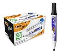 Kalanka-Bic 1701 Ecolutions Feutres Pour Tableau Blanc Effaçables À Sec (Parfait Pour L'ecole Et Au Bureau / Pointe Conique Large) - Noir, Boîte De 12