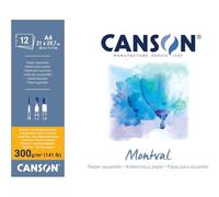 Kalanka-Canson Montval - Bloc 12 Feuilles Papier Aquarelle Grain Fin - A4-300g/M², Blanc