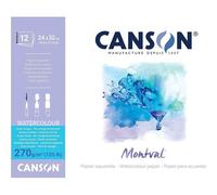 Kalanka-Canson Montval - Bloc 12 Feuilles Papier Aquarelle Grain Nuage - 24 X 32 Cm - 270g/M² - Blanc