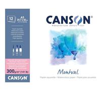 Kalanka-Canson Montval - Bloc 12 Feuilles Papier Aquarelle Grain Satin - A3-300g/M², Blanc