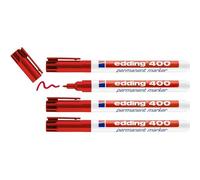 Kalanka-Edding 400 Marqueur Permanent - Rouge - 4 Stylos - Pointe Ronde Fine 1 Mm - Sèche Vite, Résiste À L'eau Et Aux Frottements - Pour Carton, Plastique, Bois, Métal, Verre
