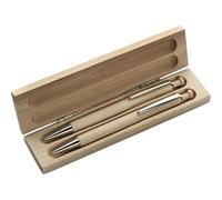 Kalanka-Ensemble D'écriture Certifié Durable En Bois De Hêtre Avec Stylo À Bille À Écriture Bleue Et Porte-Mine Dans Un Étui En Bois De Hêtre
