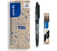 Kalanka-- Lot De 1 Frixion Ball + 1 Set De 3 Recharges - Stylo Effaçable À Encre Thermosensible - Stylo Roller Rechargeable Fabriqué À Partir De Plastique Recyclé - Noir - Pointe Moyenne