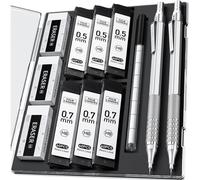 Kalanka-Lot De 2 Porte-Mines Sliver En Métal De 0,5 Mm Et 0,7 Mm, Avec Étui, Porte-Mines Pour Artiste Avec 360 Mines Hb, 3 Gommes, 9 Gommes Pour L'écriture Artistique, Argenté