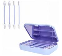 Kalanka-Lot De 4 Bâtonnets Réutilisables En Silicone, Coton-Tiges Double Face Avec Boîte Et Miroir, Spirale Pour Nettoyage Des Oreilles, Maquillage, Soin Dentaire Et Oral (Bleu)