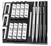 Kalanka-Lot De 4 Porte-Mines En Métal Avec Étui, 0,5 Mm Et 0,7 Mm, 8 Tubes (480 Pièces) Mine Hb, 3 Gommes, 9 Recharges De Gomme Pour Dessin, Noir Et Argent