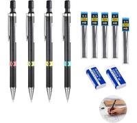 Kalanka-Lot De 4 Porte-Mines Mécaniques, Crayons Mécaniques En 0,3 Mm, 0,5 Mm, 0,7 Mm Et 0,9 Mm Avec Recharges De Plomb Hb Et Gommes Pour Écriture, Dessin Et Esquisse, Mechanical Pencil