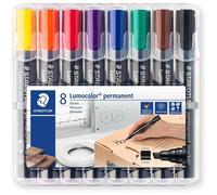 Kalanka-Lumocolor Marqueur Permanent À Pointe Biseautée, Résistant À L'eau Et Aux Frottements, Séchage Rapide, Box De 8 Marqueurs Aux Couleurs Assorties, 350 Wp8