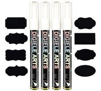 Kalanka-Marqueur Craie, Feutre Craie Liquide Blanc 3mm, Pointe Réversible Ogive Fine Ou Biseau, Effaçage Avec Chiffon Humide Ou Sec, Pack De 4 Feutres Craie Effacable Stylo Avec 16 Etiquettes