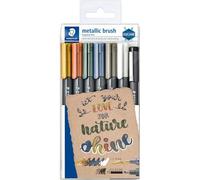 Kalanka-Metallic Marker, Feutres Métalliques À Pointe Pinceau Pour Loisirs Créatifs Et Écriture Stylisée, Encre Pigmentée À Base D'eau, Étui Plastique Avec 6 Feutres Et 1 Pigment Liner, 8321 Tb7
