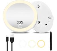 Kalanka-Miroir Maquillage Grossissant Lumineux 30x, Éclairage 3 Couleurs, Miroir Led Rechargeable Avec Ventouse Et Pince À Épiler, Écran Tactile À Intensité Variable Pour Salle De Bain, Voyage, Maiso