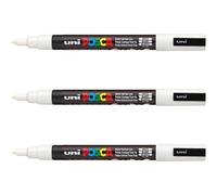 Kalanka-- Mitsubishi Pencil - 3 Marqueurs Blanc Pc-3m - Pointe Conique Fine - Marqueur Peinture À Base D'eau - Tout Support, Papier, Textile, Verre, Galet