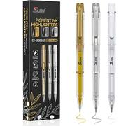 Kalanka-Or Argent Gel Blanc Pour Surligneurs Métalliques Stylos - 3 Paquets D'encre Mat Pigment 1,0 Mm Point Fin Pour Dessin Papier Foncé, Croquis, Code Et Écriture