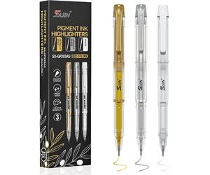 Kalanka-Or Argent Gel Blanc Pour Surligneurs Métalliques Stylos - 3 Paquets D'encre Mat Pigment 1,0 Mm Point Fin Pour Dessin Papier Foncé, Croquis, Code Et Écriture