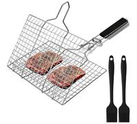 KALANKA-Panier à Rôtir à Poisson Panier de Barbecue en Acier Inoxydable avec 2 Brosses en Silicone pour Poisson,Steak,Légumes,Crevettes Panier Grille pour Barbecue