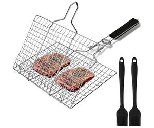 KALANKA-Panier à Rôtir à Poisson Panier de Barbecue en Acier Inoxydable avec 2 Brosses en Silicone pour Poisson,Steak,Légumes,Crevettes Panier Grille pour Barbecue