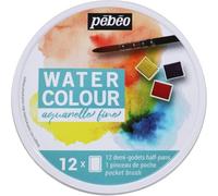 Kalanka-Pébéo - Aquarelle Fine Boîte Ronde En Métal 12 Demi-Godets - Coffret Peinture Aquarelle Pébéo - Kit Aquarelle Palette 12 Demi-Godets