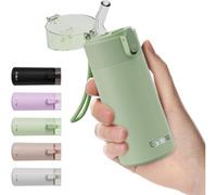 Kalanka-Petite Gourde Isotherme 150ml Avec Paille À Ouverture Une Main, Mini Bouteille Isotherme Anti-Fuites & Design Ultra-Compact, Idéale Pour Le Sport, Bureau Ou En Voiture(Vert Menthe)