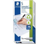 Kalanka-Staedtler Feutre Lumocolor Non-Permanent, Encre Soluble À L'eau, Convient Pour Presque Toutes Les Surfaces, Largeur De Ligne M 1 Mm, Rechargeable, Longue Durée De Vie, 5 Feutres Noirs, 315-9x
