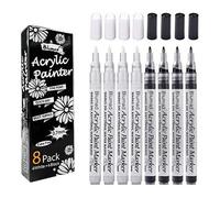Kalanka-Stylos Peinture Acrylique Blanc Noir, 8 Paquet 0.7mm Stylos Marqueurs Permanents Stylos De Peinture Acrylique Imperméables Pour Rock Glass Metal Porcelain Paper Wood Stone Leather Canvas Albu