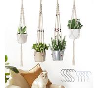 Kalanka-Suspension Plante Extérieur - Ensemble De 4 Avec Crochet, Tissés À La Main, Durables, Macramé - Convient Aux Suspendus Pour Balcons Et Salons, Beige