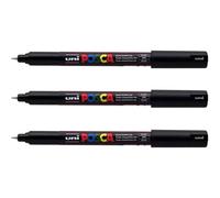 Kalanka-- Uni Mitsubishi Pencil - 3 Marqueurs Noir Pc1mr Pointe Extra Fine Calibrée 0,7 Mm - Marqueur Peinture À Base D'eau - Tout Support, Papier, Textile, Verre, Galet, Métal