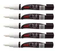 Kalanka-- Uni Mitsubishi Pencil - Marqueurs Craie Chalk Marker Pwe-3m - Multi-Usage - Résistant À La Pluie - Idéal Vitre Miroir Tableau Ardoise - Pointe Conique Fine - Lot De 5 - Blanc
