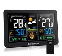 Kalawen DCF Station Météo avec Intérieure Extérieure Capteur sans Fil, Thermomètre Hygromètre Baromètre Phase de la Lune 9-in-1 Numériques Écran LCD Coloré avec Réveil Snooze Météo Prévisions