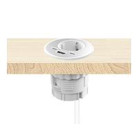 kalb | Prise encastrable ronde Energon, simple, 230 V 16 A, pour meubles, blanche, USB-A et C