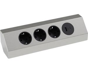 kalb | Multiprise d'angle 4 prises 3x 230V et 2x port USB argent/noir