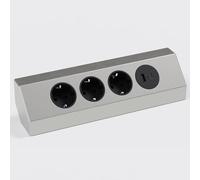 kalb | Multiprise d'angle 4 prises 3x 230V et 2x port USB argent/noir