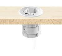 kalb | Prise encastrable ronde Energon, simple, 230 V 16 A, pour meubles, blanche, USB-A et C