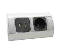 kalb | Prise Meuble Aluminium avec 2X USB-A d’Angle Cuisine Plan de Travail EU 230V Montage en Surface