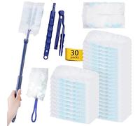 KALBIGRO | 30 Recharges Plumeau Anti-Poussière Électrostatique | Kit Complet avec 1 Poignée + 1 Manche Télescopique (90cm) | pour Poils d'animaux, Poussière, Meubles, Voiture