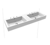 Kaldewei Puro lavabo double mural 906706053001 130x46x12cm, avec trop-plein, 2 x 3 robinets, effet perlant blanc