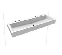 Kaldewei Puro lavabo double mural 906806053711 120x46x12cm, avec trop-plein, 2x3 trous pour robinetterie, effet perlant blanc alpin mat