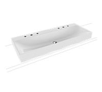 Kaldewei Silenio double vasque à poser 906406373001 120x46x1,2cm, sans trop-plein, 2 x 3 trous robinetterie, blanc effet perle