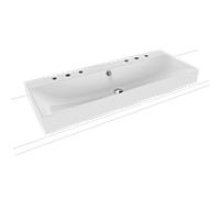 Kaldewei Silenio double vasque à poser 906406053001 120x46x1,2cm, avec trop-plein, 2 x 3 trous robinetterie, blanc effet perle