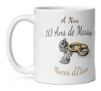 Kalféa Mug anniversaire mariage 10 ans noces d'etain tasse dix ans mariage Idée Cadeau Originale mari femme couple noel fete époux épouse céramique 325ml
