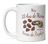 Kalféa Mug anniversaire mariage 33 ans noces de Porphyre personnalisable 2 prénoms tasse personnalisée Idée Cadeau Originale Famille couple mari femme noel fete époux épouse