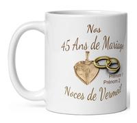 Kalféa Mug anniversaire mariage 45 ans noces de Vermeil personnalisable 2 prénoms tasse personnalisée Idée Cadeau Originale Famille couple mari femme noel fete époux épouse