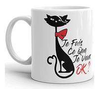 Kalféa Mug Humour chat je fais ce que je veux ok tasse céramique amour drôle Qualité Idée Cadeau Originale Anniversaire Noël Fête femme homme famille ami collegue maman tata copine fille 325ml