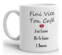 Kalféa Mug Humour fini ton café faire l'amour Tasse céramique drôle couple Qualité Idée Cadeau Originale Anniversaire Noël Fête homme femme mari époux épouse fiancé copain copine amoureux 325ml