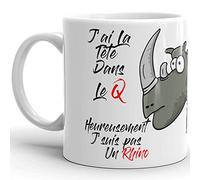 Kalféa Mug Humour j'ai la tête dans le Q j'suis pas un rhino tasse céramique amour drôle Qualité Idée Cadeau Originale Anniversaire Noël Fête femme homme famille ami collegue 325ml
