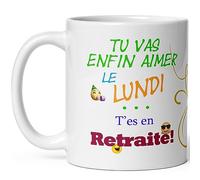 Kalféa Mug humour retraite tu vas aimer lundi tasse céramique drôle haute qualité offrir idée cadeau rigolo depart retraite marrant homme femme anniversaire fete Noel ami collegue famille 325ml